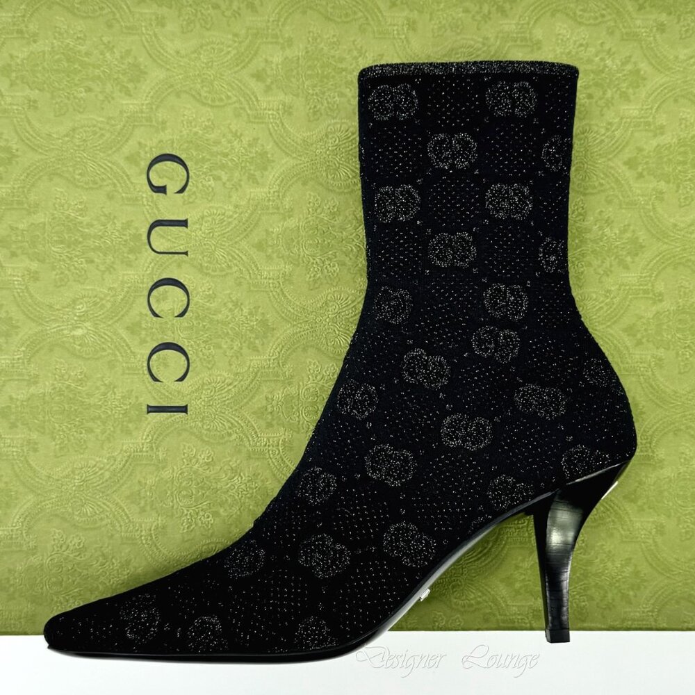 NEW GUCCI Demi Logo-Jacquard Metallic Stretch-Knit Ankle Boots EU 37 $1,250 - Picture 12 of 12